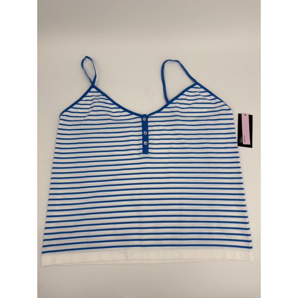 Wild Fable Camisole Tank Top Henley Modern Women 3X Blue White Striped Seamless